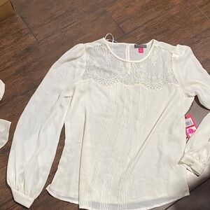 Vince Camuto Ivory Lace Detail Blouse
